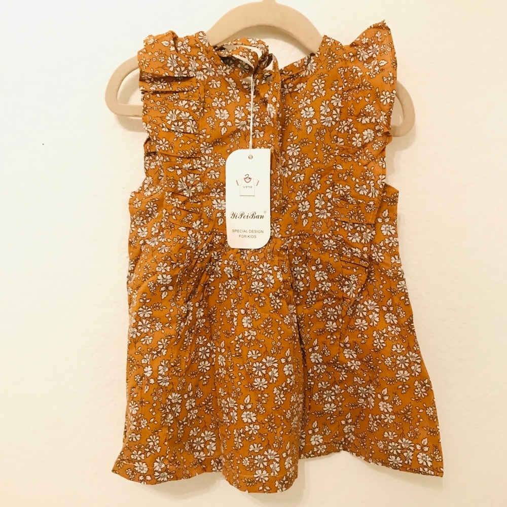 Brand New Mustard Floral Baby Girl Dress 12-18 M